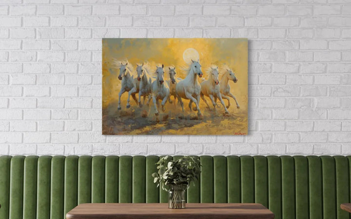 White 7 Horse Painting Modern abstract Canvas Giclee Print 16X24 Inch