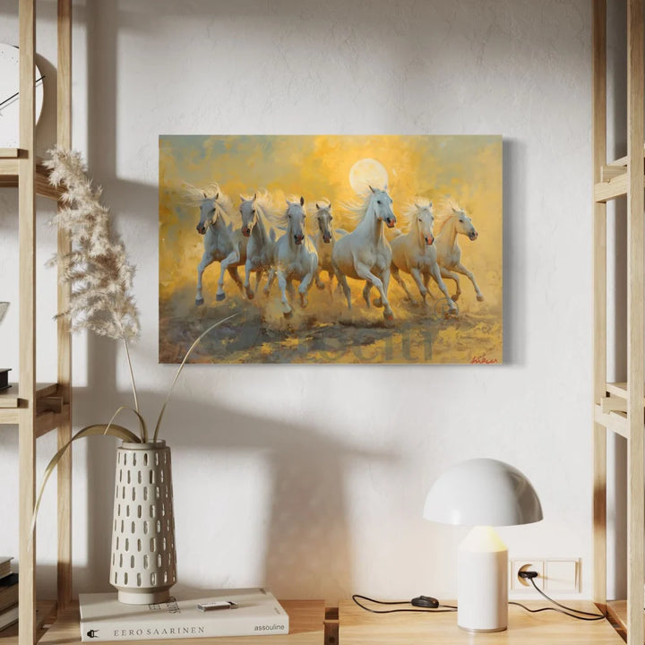 White 7 Horse Painting Modern abstract Canvas Giclee Print 20X30 Inch