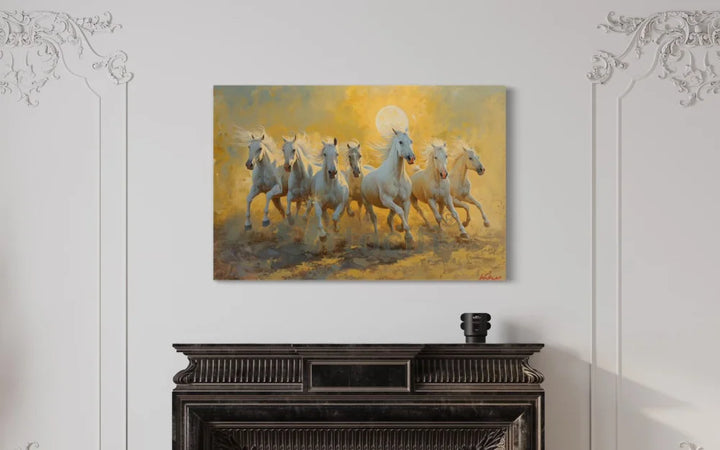 White 7 Horse Painting Modern abstract Canvas Giclee Print