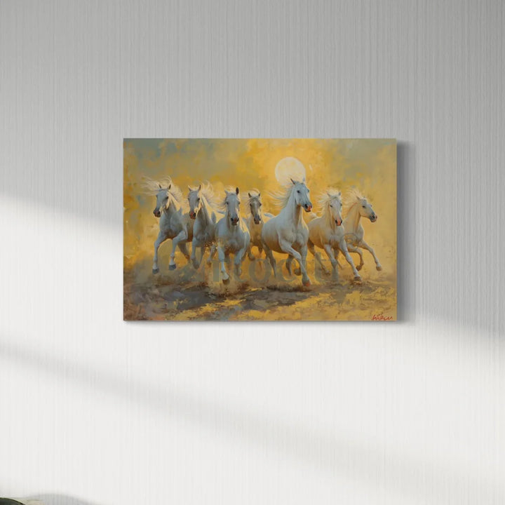 White 7 Horse Painting Modern abstract Canvas Giclee Print