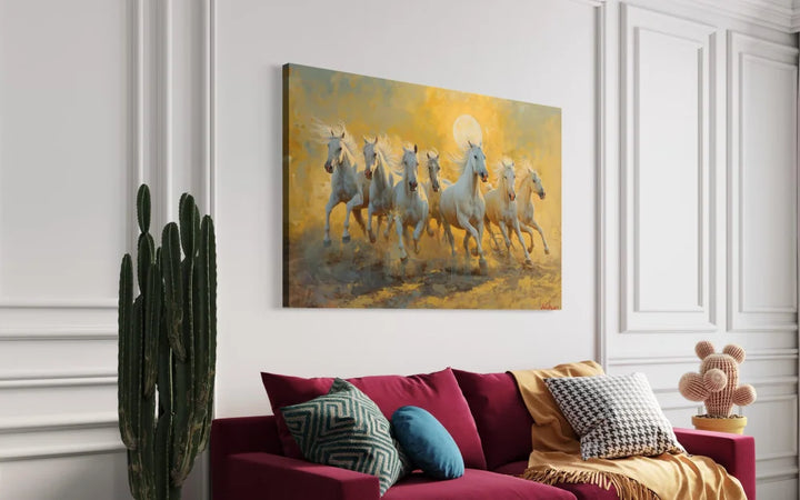 White 7 Horse Painting Modern abstract Canvas Giclee Print
