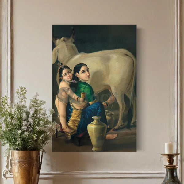 Yashoda and Krishna by Raja Ravi Varma Canvas Painting 30X20 Inch