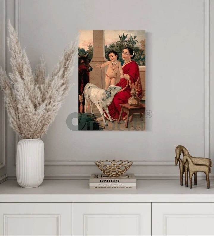 Yashoda with Krishna by Raja Ravi Varma | Famous Canvas Painting 12X18 Inches Raja Ravi Verma