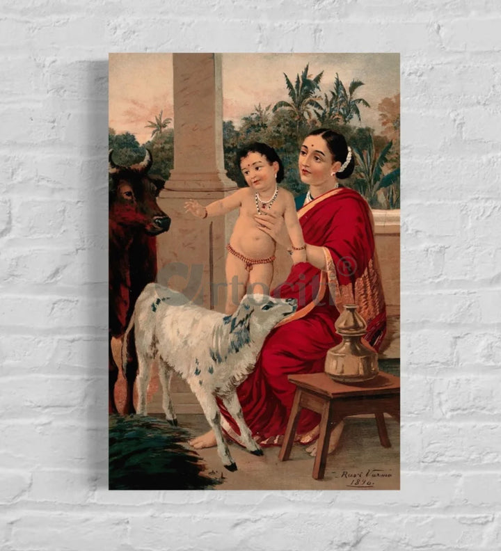 Yashoda with Krishna by Raja Ravi Varma | Famous Canvas Painting 24X16 Inches Raja Ravi Verma