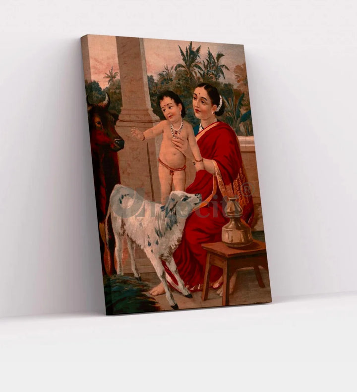 Yashoda with Krishna by Raja Ravi Varma | Famous Canvas Painting 30X20 Inches Raja Ravi Verma