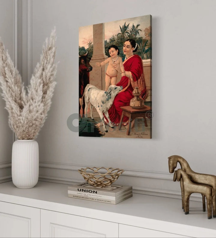 Yashoda with Krishna by Raja Ravi Varma | Famous Canvas Painting Raja Ravi Verma